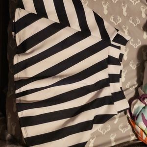 Navy blue and white striped skater skirt